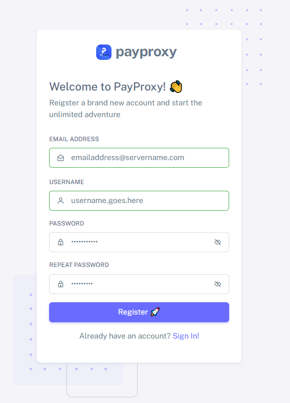 Screenshot of payproxy.net feature